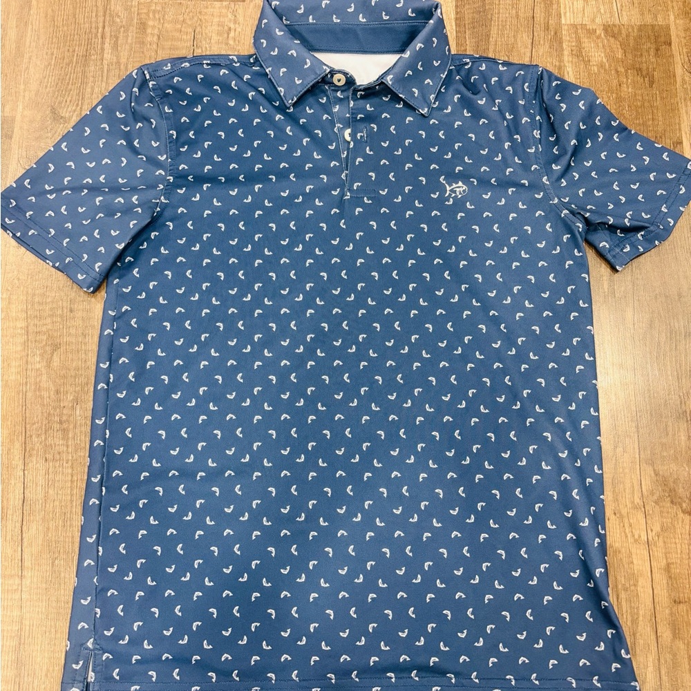 Boys Southern Tide Navy Patterned Polo Shirt